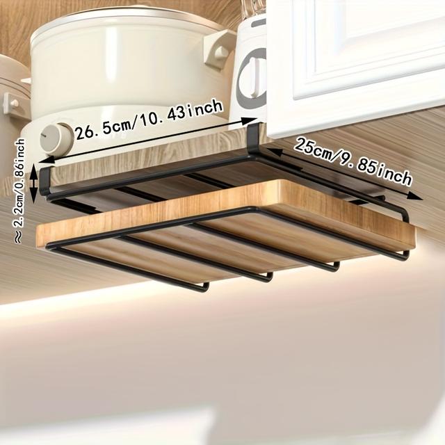 TEMU 1pc Stainless Steel Under Cabinet Storage Rack For Cutting Boards, Paper Towels, And Pot Covers - And Organization, No , Metal Hanging Shelf, Utility Racks