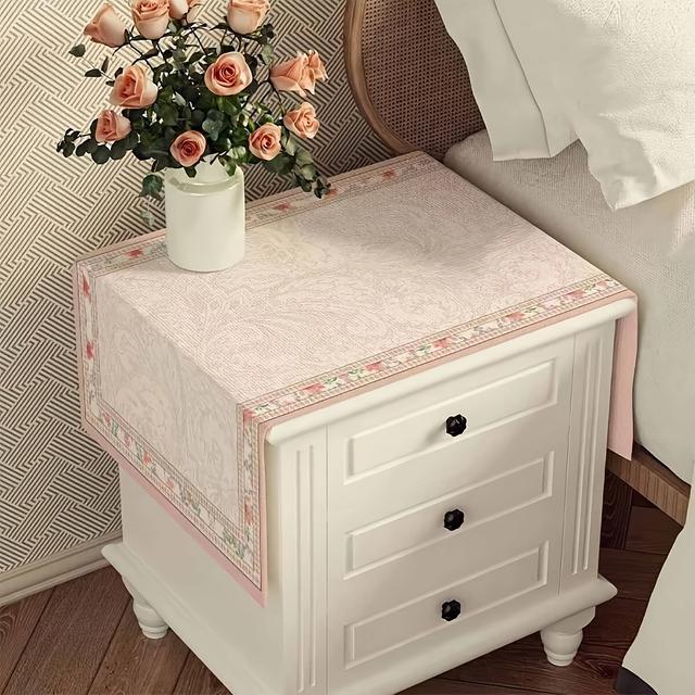 TEMU American-style Bedside Table Cloth For Protecting Rectangular Surfaces, Suitable For Home Use And Decorating Living Room Coffee Tables