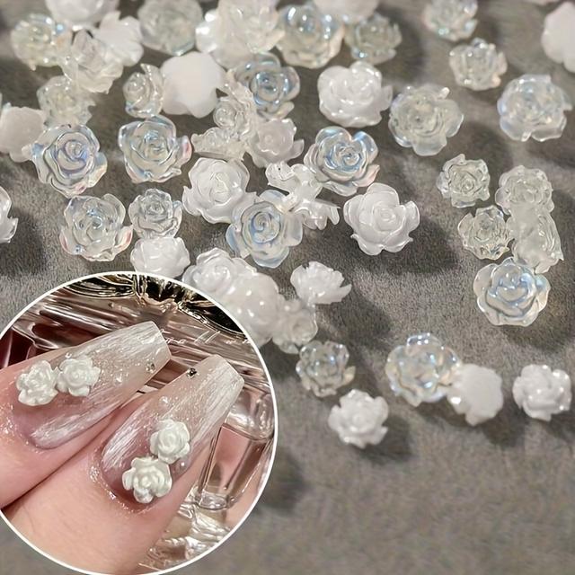 TEMU 30pcs Of Internet-famous Popular Inlaid Art Decoration Additions, Three-dimensional Rose Flower Ornaments, Colorful , Jewelry Clothing Supplies