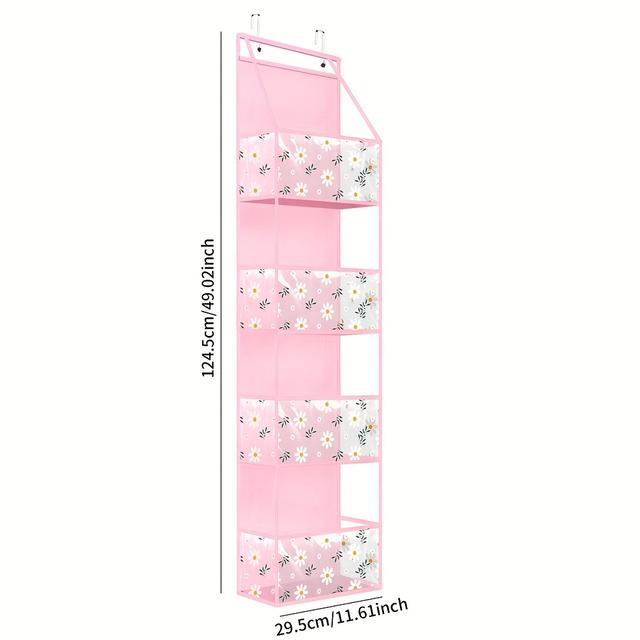 TEMU 1pc 4 Basket Daisy Floral Printed Pvc Hanging Storage Bag | With , Freestanding, Ideal For Books, Toys, Clothes