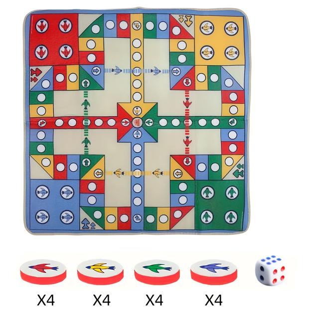 TEMU Flying Chess & Set With Large Board, 16pcs Pieces & Dice - Foldable Portable Board Game Suitable For Family , Parties, Travel - Ideal Holiday Gift For S &