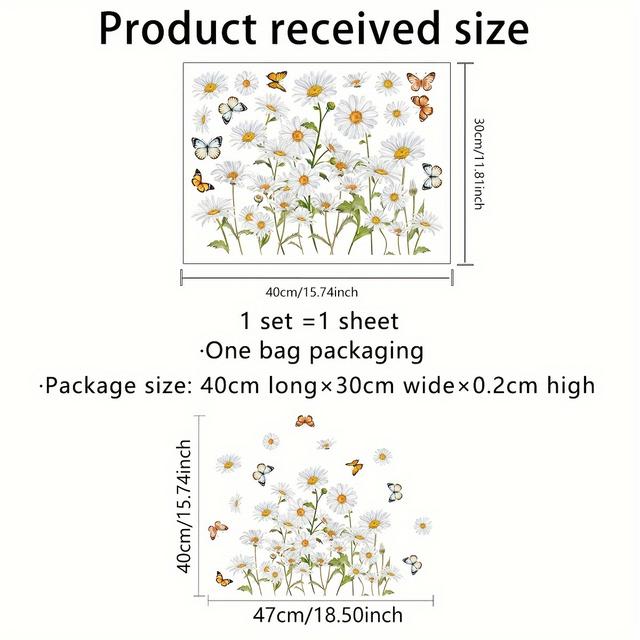 TEMU Reusable Daisy Flower Electrostatic Window Cling - Dual-sided, For Bedroom & Study Glass Decor
