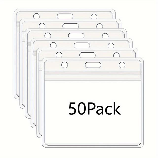TEMU 50pcs Transparent Plastic Horizontal And Vertical Name Tag Card Holders Pvc Soft Sleeves For Id Cards, Student Cards, Chest Cards, Cards, Waterproof Card Sleeves