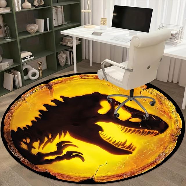 TEMU Round Jurassic Rug - Soft Polyester Dinosaur For Living Room, Playroom, , Or Travel Mat, Playroom Rug | Adventurous Design | Soft Polyester Rug