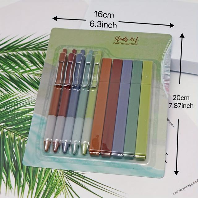 TEMU 10er-Set Erdige Textmarker - Vintage Farbige Gel-Tintenstifte für Journaling, Lernen & Notizen, ABS-Material, Verschiedene Farben (, Dunkelblau, Hellgrau, Grünbraun, Gelbgrün), Stifte und Marker