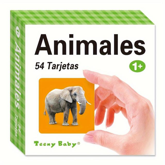 TEMU A Box Of 54 Spanish Animal Vocabulary Flashcards Featuring 54 Different Small Animal Images Along With Their Corresponding Words. The Cards Have Rounded Corners For Safety