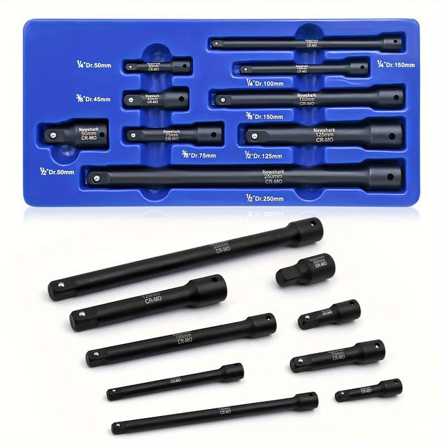 TEMU 9pcs Extension Bar Set, 1/4", 3/8" And 1/2" Drive Socket Extension, Cr-mo, Bar For Narrow And Deep Areas
