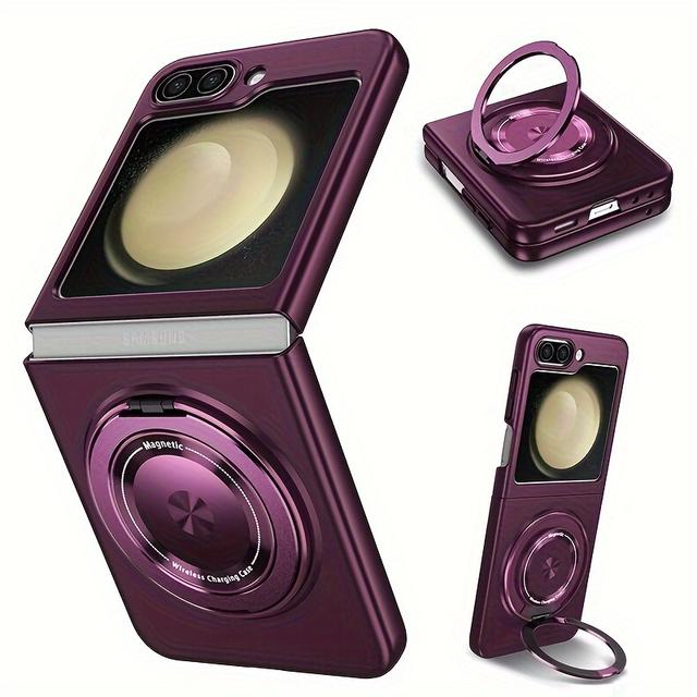 TEMU Phone Case - Fashionable Candy-colored Phone Case Compatible With For Galaxy And Flip5, Featuring Magnetic Wireless Charging, A Rotatable Metal Circular Stand, And A Sturdy Shockproof Design