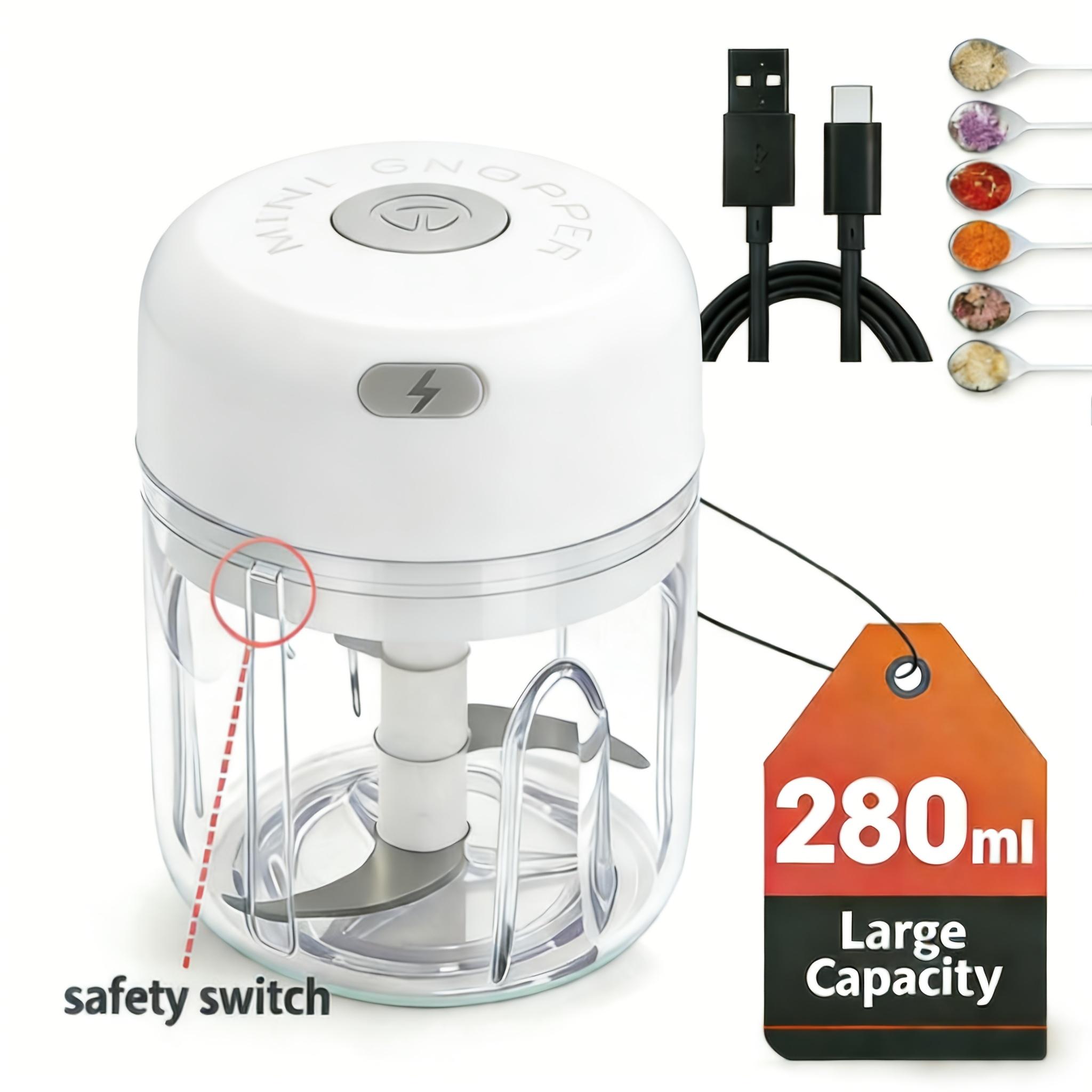 TEMU Rechargeable Mini Electric Garlic Grinder, 280ml Portable Food Processor With Detachable Bowl - Spices, Vegetables & Meat, Ideal For Dorms, Apartments & Outdoor Picnics