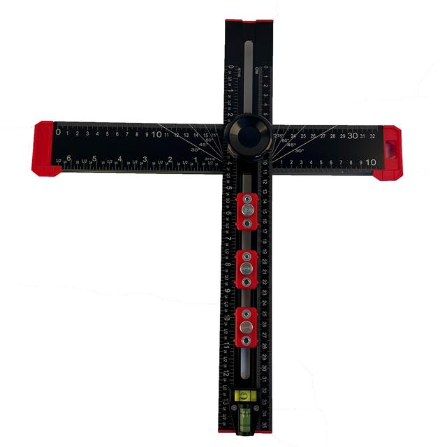 TEMU 1 juego de Regla de Carpintería en Forma de T, Regla de Posicionamiento para Perforación, Aleación de Aluminio, Regla de Ángulo Multifuncional, Herramienta de Medición y