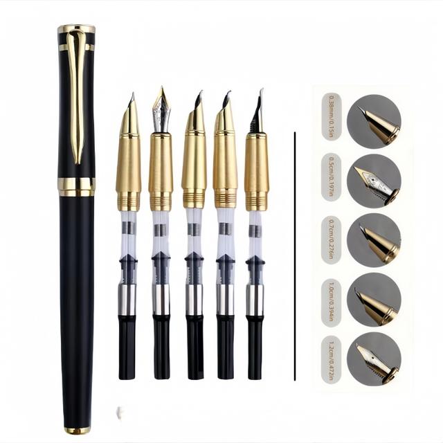 TEMU 5pcs/set Metal Fountain Pen, 5 Types Of Nibs For All Occasionsmen's And Women's High-grade Fountain Pen Setbusiness Office Signature Writing