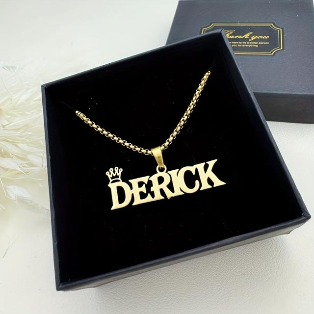 TEMU Personalized Golden Name Necklace With Crown Men Name Necklace Custom Name Pendant Men Jewelry Gifts Name Plate Necklace Personalized Necklace Gift