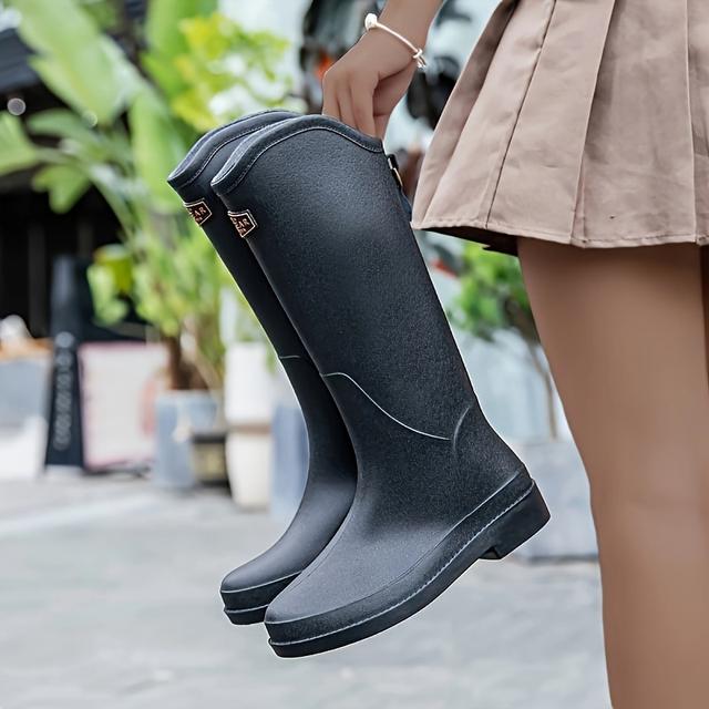 TEMU Women's Knee-high Rain Boots, Fashionable Shoes, Non-slip , Warm Commuting Boots