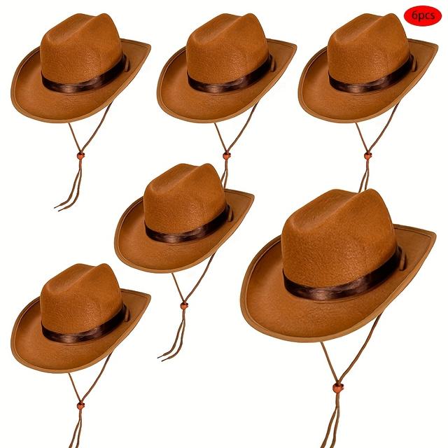 TEMU 6ks Dětský Set Party Klobouků v Kovbojském Stylu – Černá, Hnědá, Růžová, a Party Klobouky na Halloween, Vánoce, Nový Rok, Valentýn a Oslavy