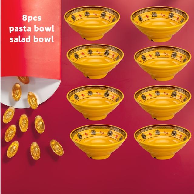 TEMU ميلامين إيطالي 8 بوصة بحافة وزخارف صينية - طبق دائري مقاوم للصدمات لتناول المعكرونة/السلطة، مثالي لعشاء والتخييم والسباغيتي - أداة مطبخ متينة وسهلة التنظيف (هدية مثالية)