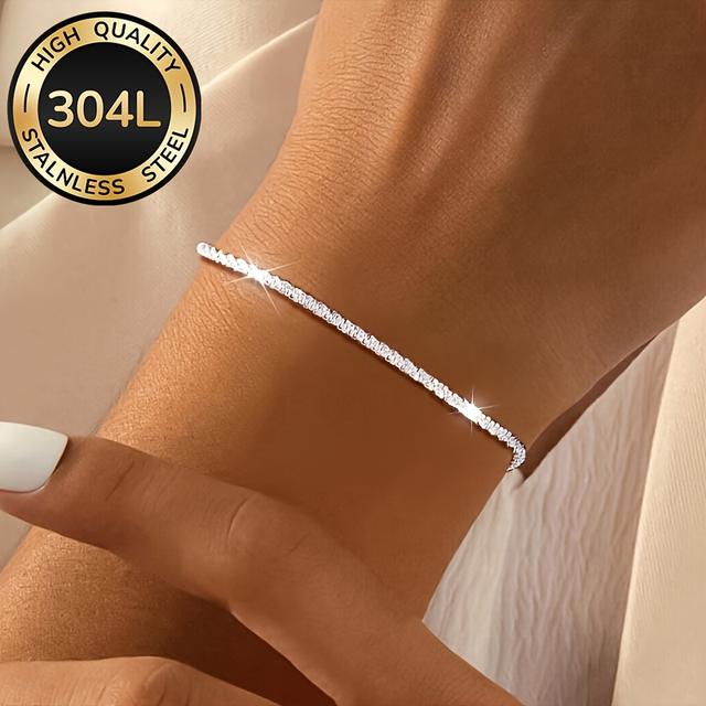 TEMU 1 db Női Divat 304L Rozsdamentes Acél Karkötő, Aranyos Tenisz Karkötő, Kiváló Rozsdamentes Acél Ékszer Nőknek, Elegáns Design, Minden Évszakra Alkalmas. Tökéletes Mindennapi Viseletre és Partikra