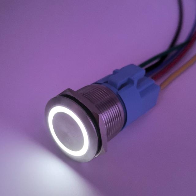 TEMU Botão de Aço Inoxidável de 0.87 polegadas/22mm com Trava/Trava / Automática 12V-24V LED 1NO1NC SPDT Botão Ligar/Desligar com de Soquete de Fio LED Azul