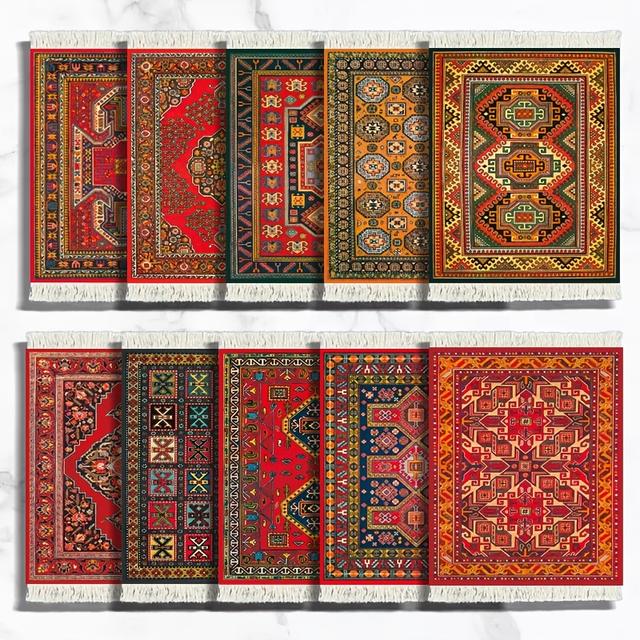 TEMU Teppich-Tischuntersetzer, Ein Set von 10 orientalischen Teppich-Stil Getränkematten für den Esstisch, Elegante Stoffteppiche Küchen- und Barwerkzeuge Heimbüro Zubehör