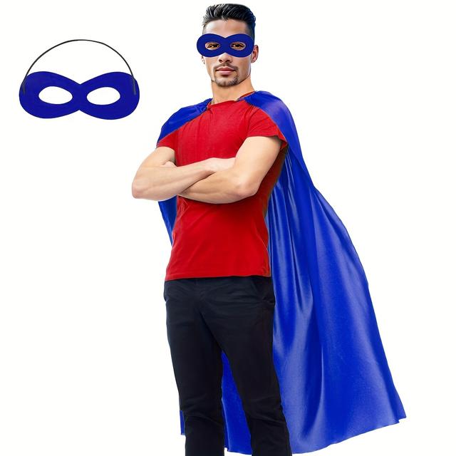 TEMU 2pcs Halloween Cosplay Costume, Adult Superhero Cape And Mask, Cosplay Cloak For Halloween, Birthday Party, Masquerade Ball, Male And Female Superhero Theme Costume