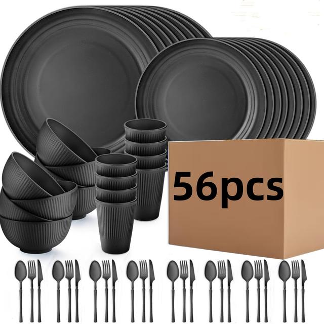 TEMU 42/56pcs Dinnerware Sets,plates And Bowls Sets For 6/8-unbreakable,plastic Dish Set-dinner Plate/dessert Plate/cereal Bowl/cup/utensils-microwavable Dishwasher Safe