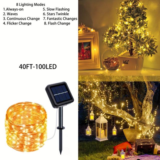 TEMU Luces Solares de Cuerda para Exteriores - 40/105 pies 100/300 LED Luces Solares con 8 de Iluminación, Resistentes , Decoraciones para Halloween, Luces Solares para Árboles, , Gazebos y Fiestas al