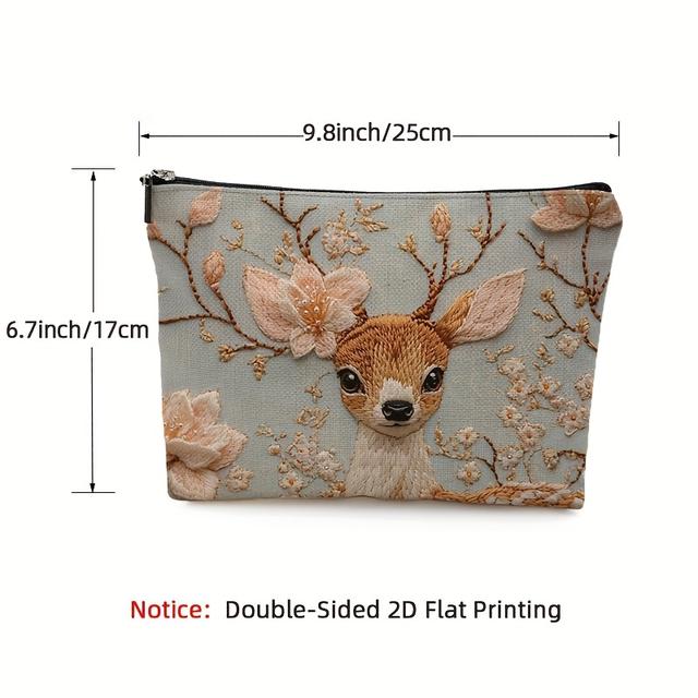 TEMU 1pc Deer & Cosmetic Bag - Lightweight, Foldable Zipper Makeup Pouch For Women, Travel Toiletry Organizer, Machine Washable, Perfect Gift For Colleagues & , Portable Cosmetic Bag