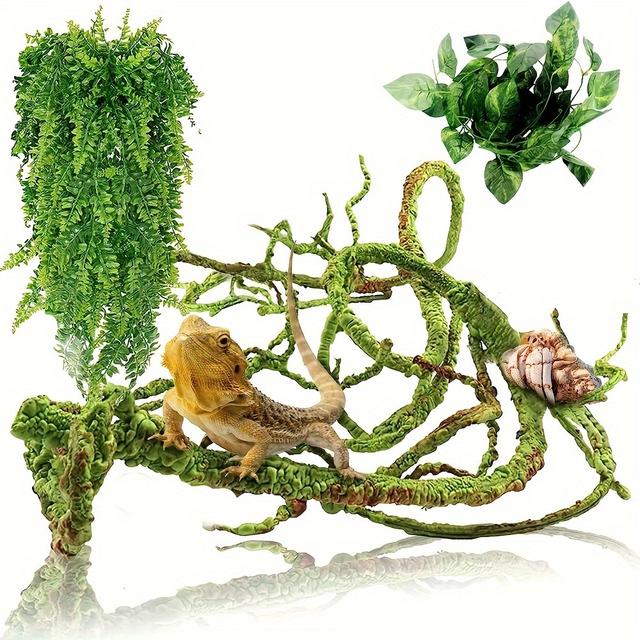 TEMU Reptile Plants Jungle Climbing Vine Terrarium Branch Flexible Plastic Leaves Hanging Decoration For Bearded Dragon Lizard Frog Tank Accessories Decor
