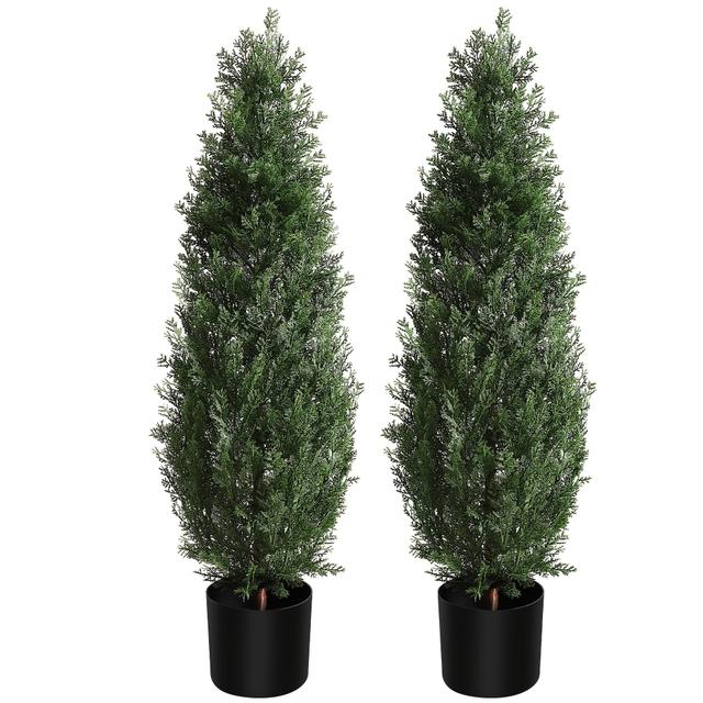 TEMU 2pcs Lifelike Artificial Cedar & Boxwood Trees - Uv-resistant, Shrubs For Indoor/outdoor Decor