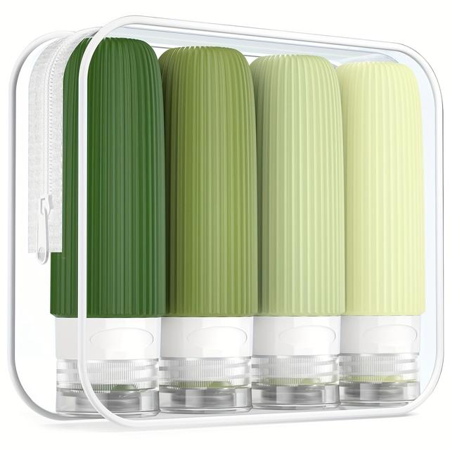 TEMU Travel Essentials Bottle, 3oz Portable Travel Bottle, Leak Proof, Squeeze Silicone Travel Container, Travel Accessories With Transparent Toiletry Bag (4pcss)4pcs