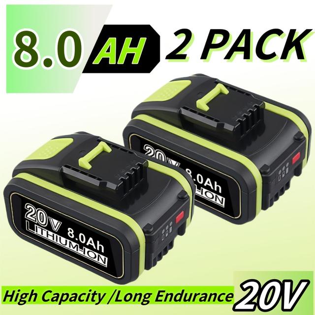 TEMU Replacement Battery 2pack Wa3553 Wa3014 20v 8.0ah For 20v Lithium Models Wa3551 Wa3556 Wa3570 Wa3572 Wa3641 Rw9351.1, Suitable For Cordless Tools