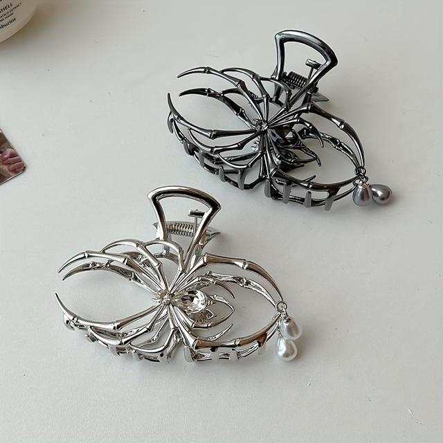 TEMU 2pcs Tassel Hair Clips - Hip Hop Inspired Alloy Hairpins For Women, Intricate Metallic Design With Dangling Chains, Secure Multi-prong Style For Updos And Formal Occasions, Grey