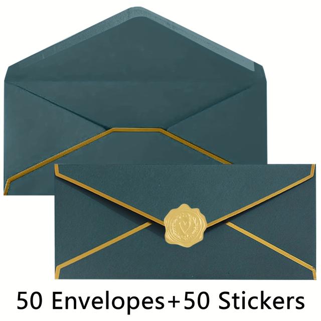 TEMU 50 ظرف أعمال بغطاء على شكل حرف V، حواف ، ظرف رقم 10 مصنوع من ورق 150 جرام، مظاريف قياسية بملصقات للمكتب، الشيكات، إرسال الرسائل، مقاس 9.45 × 4.13 بوصة