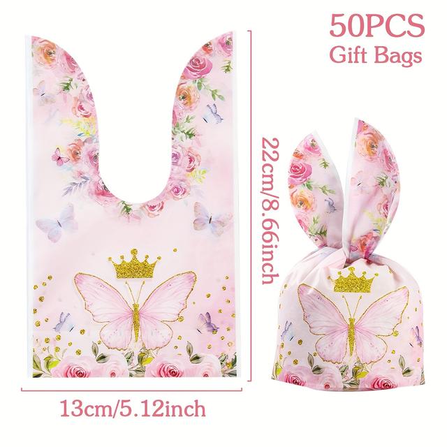 TEMU 50pcs Patimate Pink & Rabbit Ears Gift Bags - Durable Polypropylene With Elegant , Ideal For Birthday Parties, Showers & Celebrations