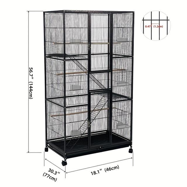 TEMU 3-tier Extra Large Black For Rabbits, Birds, Chickens & Small Pets - Multi-level Habitat With Wheels, Spacious Design For Urban Use, Bird Enclosure, Sleek Animal Cage, Secure Entry Points