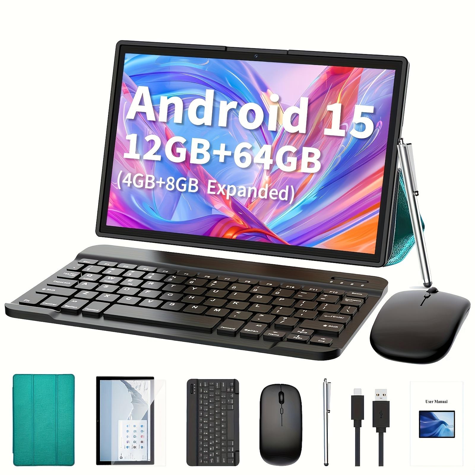 TEMU Android Tablet, 10.1-inch Android 15 Tablet, 12gb (4gb+8gb) + 64gb, With Keyboard, Protective Cover, Mouse, Stylus, 2-in-1 Tablet, Dual Camera, Wifi, Wireless, Tablet, Pad