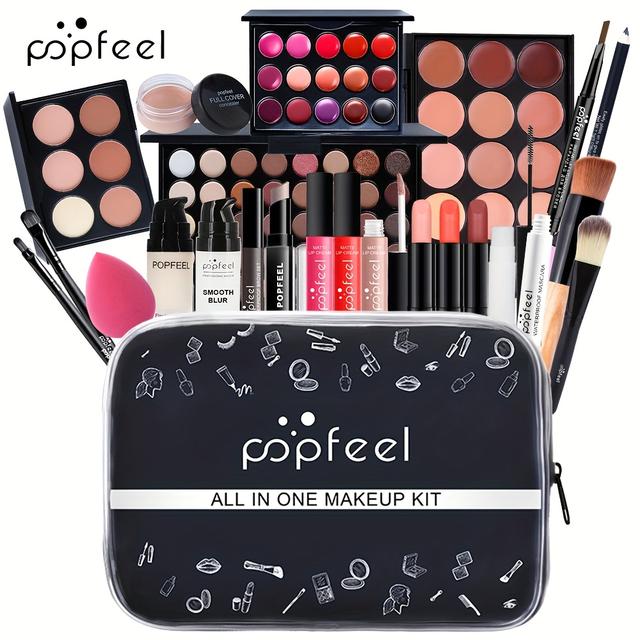 TEMU Popfeel -border Makeup Set 24pcs Kit, 40-color Eyeshadow Palette, Lip Gloss, Foundation, Blush, Brushes, Etc., Beginner Student Affordable Makeup Mother's Day Gift Box