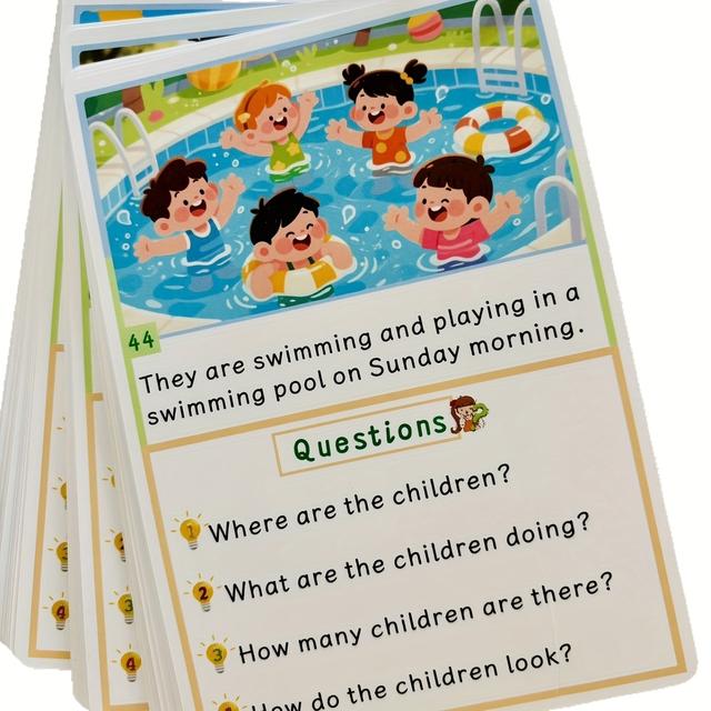 TEMU 32 Cartões de Aprendizagem de Inglês de - Cartões Interativos de Q&A com Imagens e Vocabulário de Frequência e de Oral