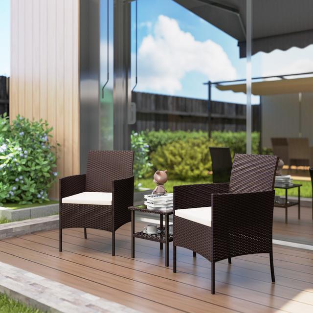 TEMU Outsunny 3pcs Wicker Patio Furniture Bistro Set With Cushions, Beige,