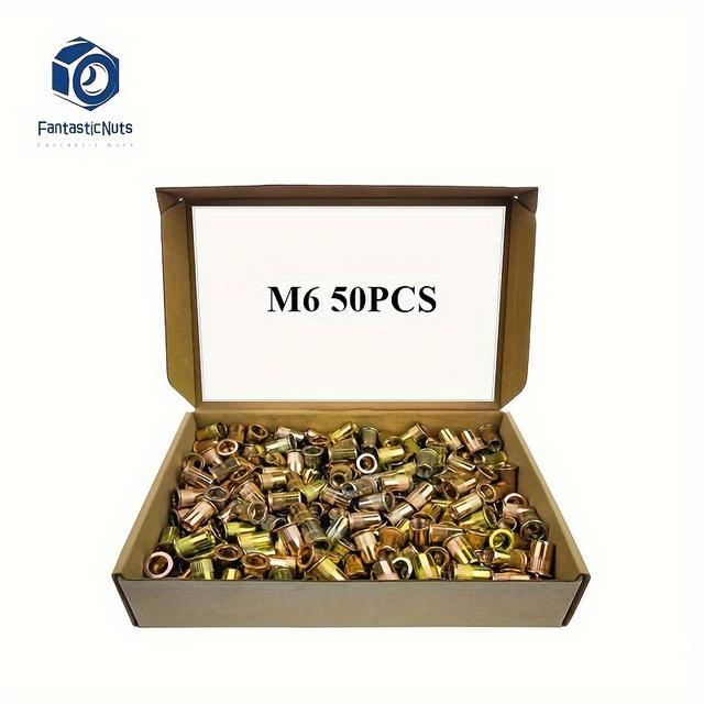 TEMU 50pcs Rivet Nut Tools Free Combination With Rivet Nuts, Knurled Body Flat Thread Embedded Nuts, (m5, M6, M8), Used In Automobiles, Furniture, Decoration
