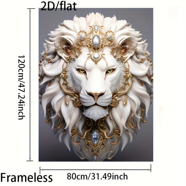 TEMU 1pc 2d/flat Frameless Modern Lion And Metal Jewelry Canvas Painting | 31.49*47.24in/80cm*120cm Art For Living Room, Bedroom Decoration