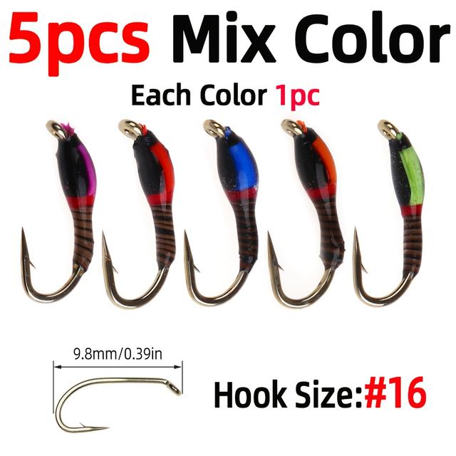 TEMU 5 Stück Epoxid Buzzer Nymph Fliegen Binden Haken #12 #16 Fliegenfischen Fliegen Forelle Barsch Grayling Angeln Köder