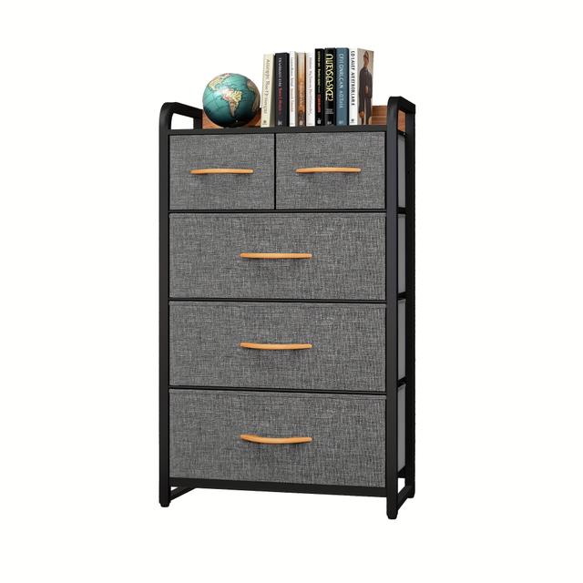 TEMU YITAHOME 5-Schubladen Kommode mit Griffen – Stabiler Stahlrahmen & Holzimitat, Retro Dunkelgrauer Aufbewahrungsschrank, Platzsparendes Design für Schlafzimmer und Wohnzimmer, Einfache Montage