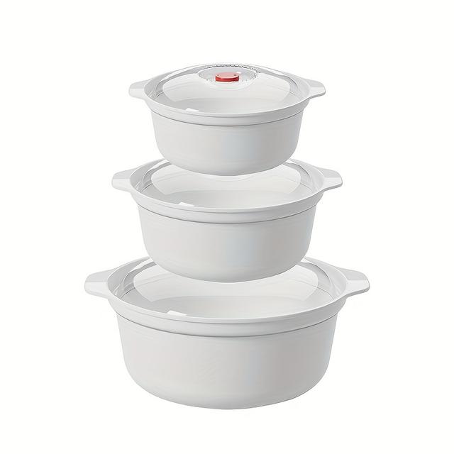TEMU 3pcs Microwaveable Bowl Set, Round Food-grade Pp5 Soup Bowls With Lids, Steamer Basket, And Steaming Box. Food In Just 1-3 Minutes. Enjoy Meals With Ease.