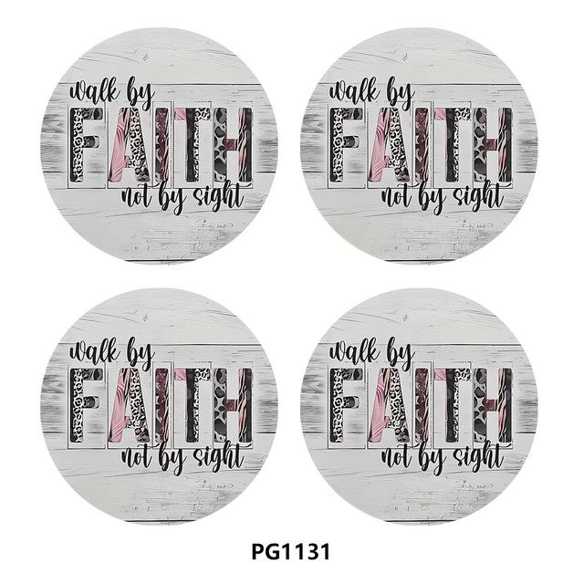 TEMU 4pcs-walk With Faith Rather Than Sight Car Cup Mat 2.75in Women' Interior Cup Decoration Water Cup Mat, Pu Leather Car Decoration Water Cup Mat, Beverage Mat Car Cup Mat, Gift For