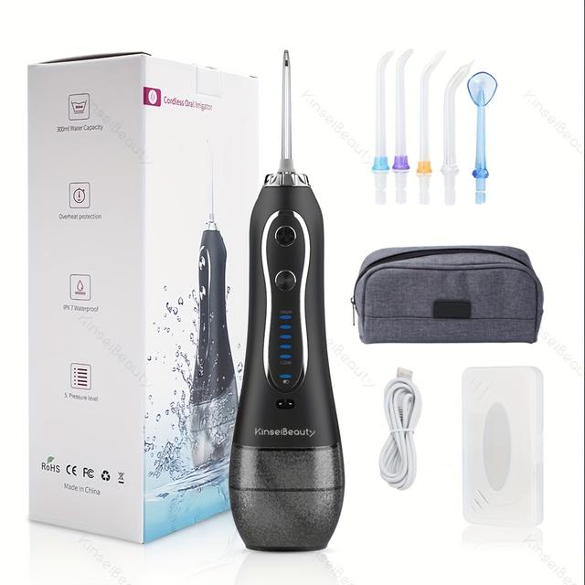 TEMU Wireless Portable Oral Irrigator For Teeth Cleaning, Powerful Rechargeable Water Flosser With 5 Operation Modes And 300ml Tank