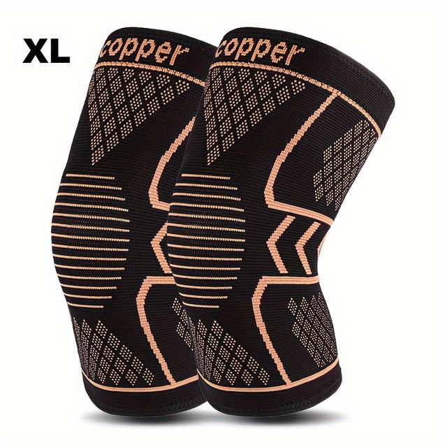 TEMU 2pcs Copper Compression Knee Sleeve For Basketball Running - Anti-slip Knee Support Brace With Breathable Fabric, Patella For Sports Volleyball Weightlifting, With Copper Design,