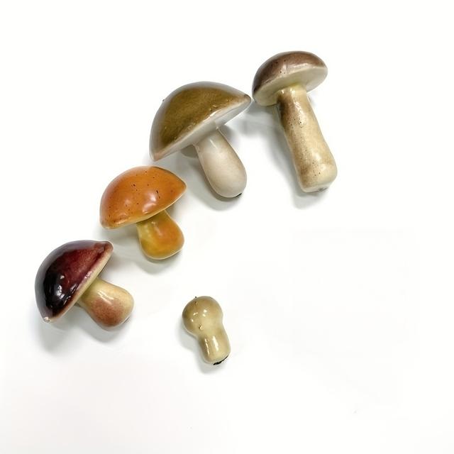 TEMU Juego de 5 adornos realistas de hongos para jardín - Figuras de hongos con auténtico, con tapas y marrones, esculturas en miniatura resistentes para uso en exteriores/interiores en tu jardín