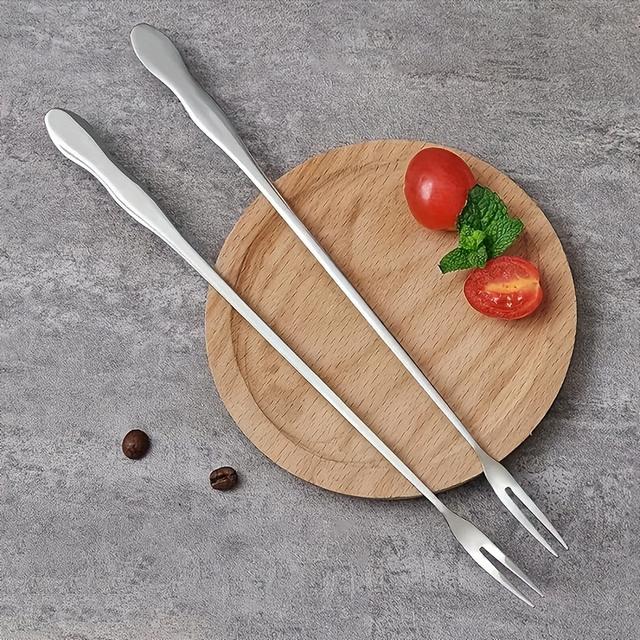 TEMU 2pcs Stainless Steel Pickle Forks, Olive Forks, Long Handle Jar Pickle Grabber, Canning Fork, Cocktail Fork, Stainless Steel Fruit Fork, Kitchen Tool, Kitchen Supplies