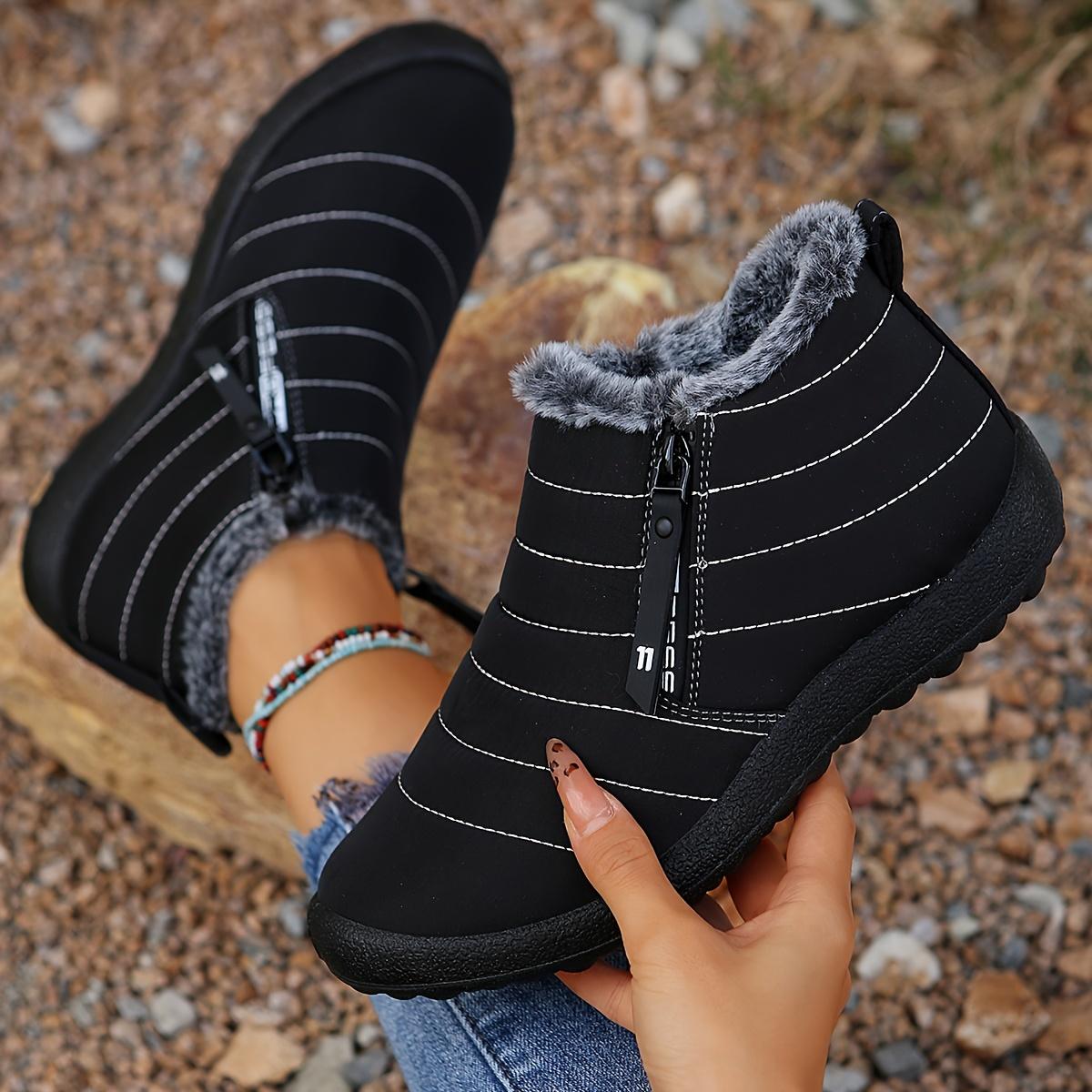 TEMU Women's High Quality Winter Snow Boots With Collar & Zipper Closure - Slip-resistant Eva Sole, Warm Fabric Upper, Round Toe Design For Outdoor Activities - Black (extended Sizes ), Winter Boots