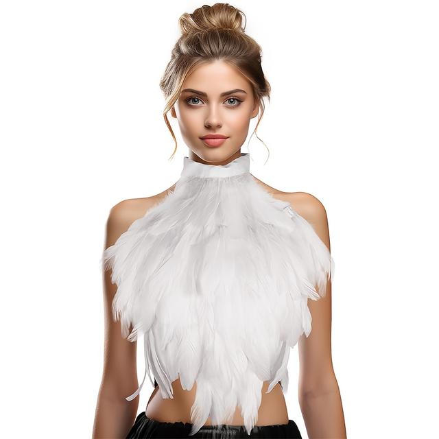 TEMU 1 Stück Vintage-Stil Falschfedern-Bauchkragen, Polyesterfaser, Halloween--Cosplay-Kostümzubehör, zwei verfügbare Farben, für Cosplay-Bühne